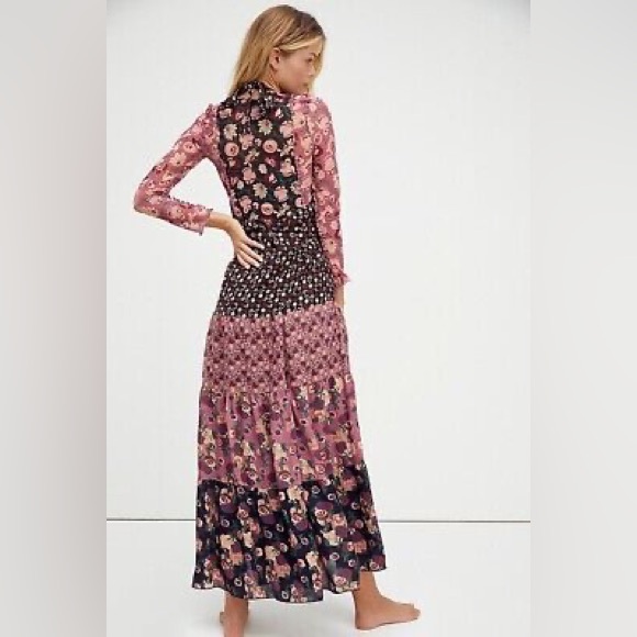 $938 free people anna sui silk butterfly meadows apron maxi dress like new - Picture 2 of 8